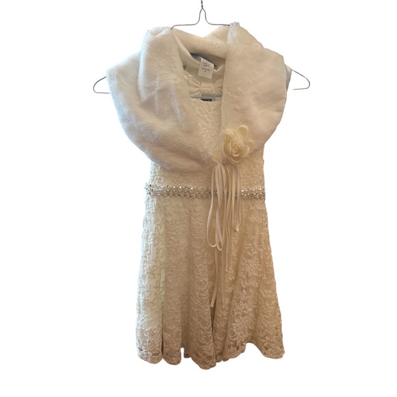 Girls Dress with Faux Fur Shawl Party Special Occasion Flower Girl size 5 - Picture 1 of 3